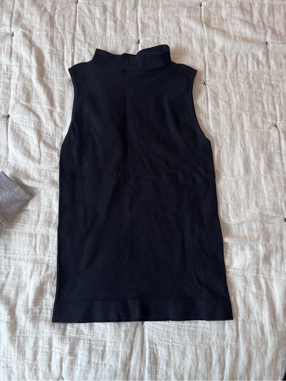 Sleeveless Mock Neck Ribbed Top - Black